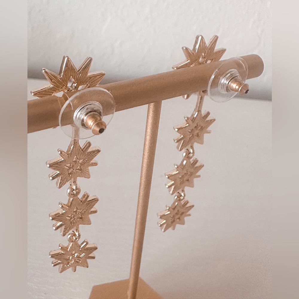Dazzling Gold Starburst Drop Earrings/Post Starburst Earrings - Picture 6 of 7
